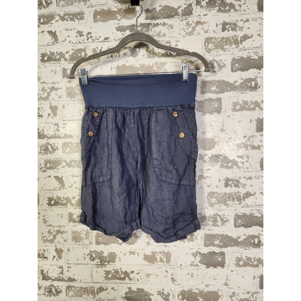 Made in‎ Italy Linen Shorts Size XS Blue Wide Leg Bermuda Coastal Beach READ